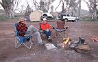02-Heidi & Elsa relax around the camp fire at Brachina Gorge in the Flinders Ranges